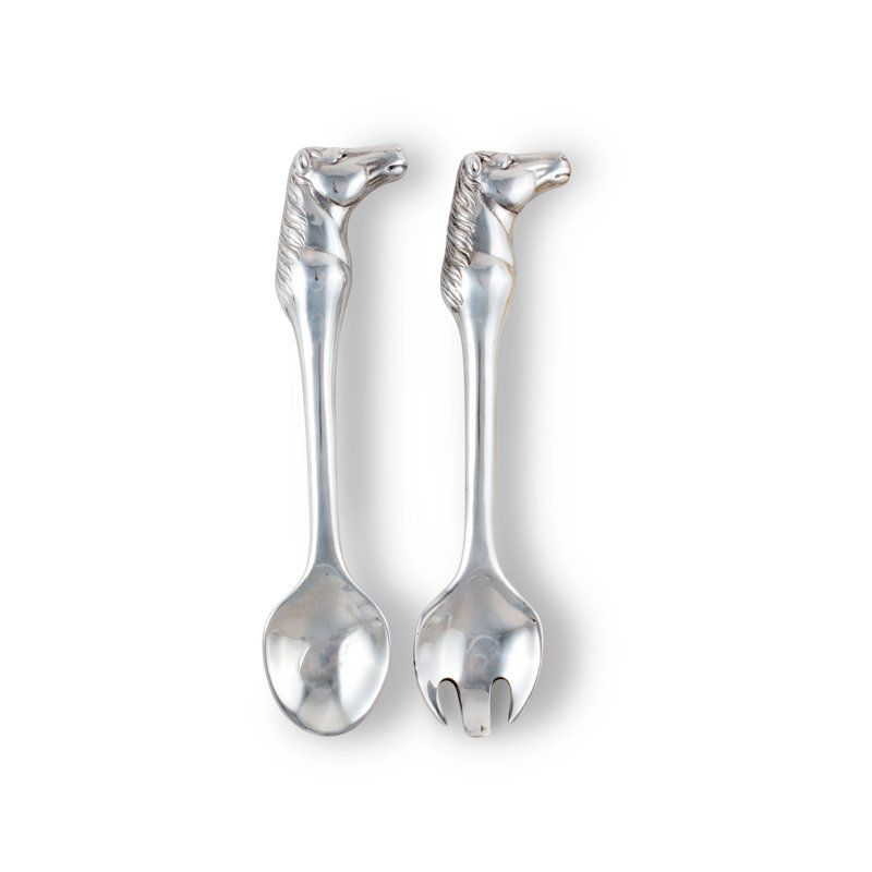 Elegant Silver Horse Head Aluminum Salad Servers