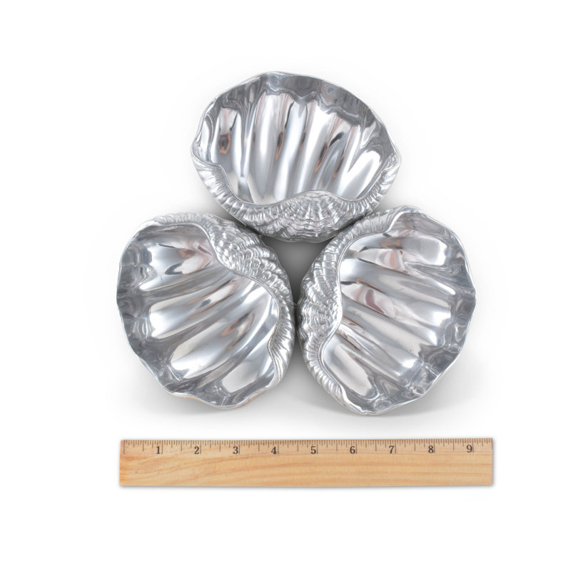 Polished Aluminum Coastal Clam Shell 3-Bowl Server