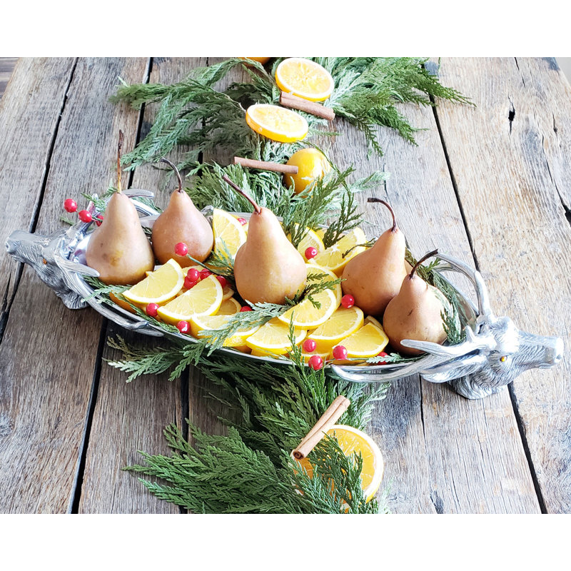 Arthur Court Aluminum Oval Tray with Elk Head Handles