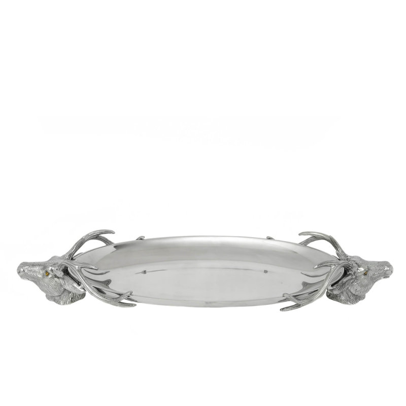 Arthur Court Aluminum Oval Tray with Elk Head Handles