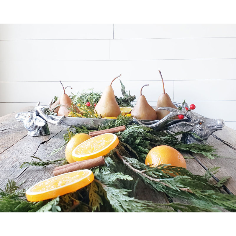 Arthur Court Aluminum Oval Tray with Elk Head Handles