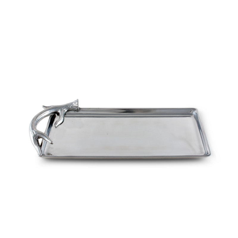 Polished Aluminum Oval Tray with Textured Antler Handle