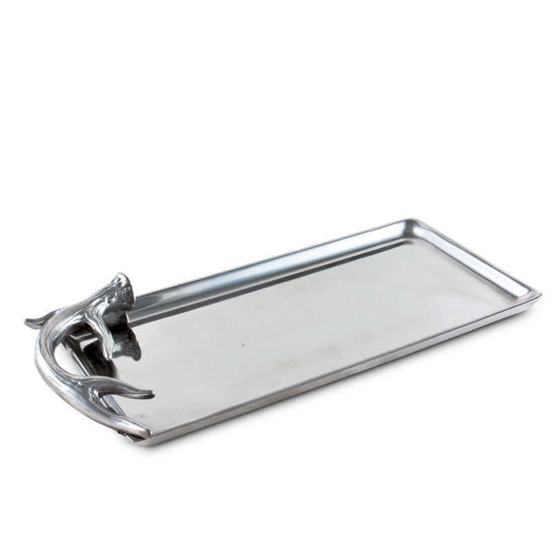 Polished Aluminum Oval Tray with Textured Antler Handle