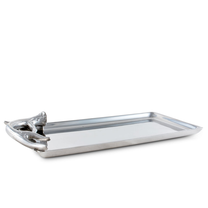 Polished Aluminum Oval Tray with Textured Antler Handle