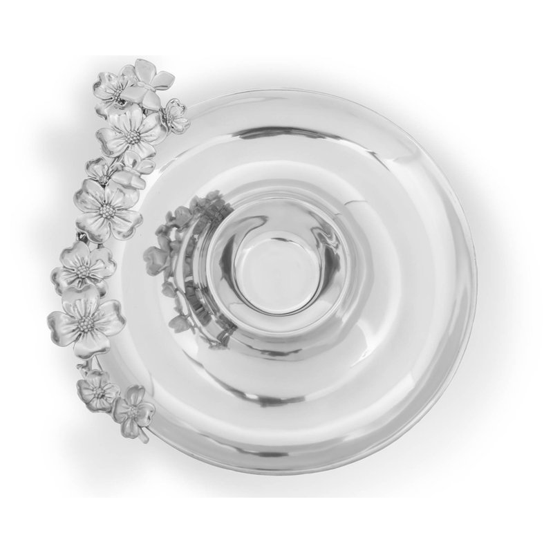 Elegant Silver Floral Aluminum Chip and Dip Platter