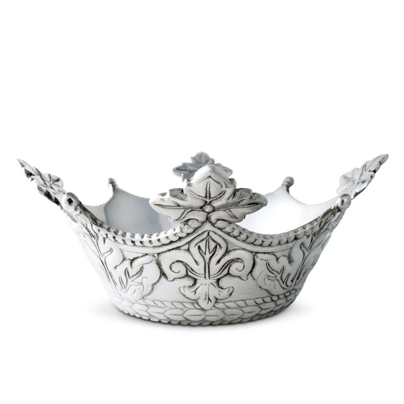 Large Silver Aluminum Crown Serving Bowl with Leaf Motifs