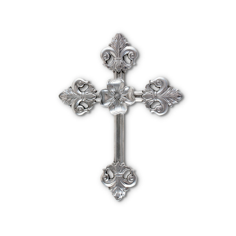 Handmade Silver Aluminum Fleur-de-lis Cross Wall Decor, 12''