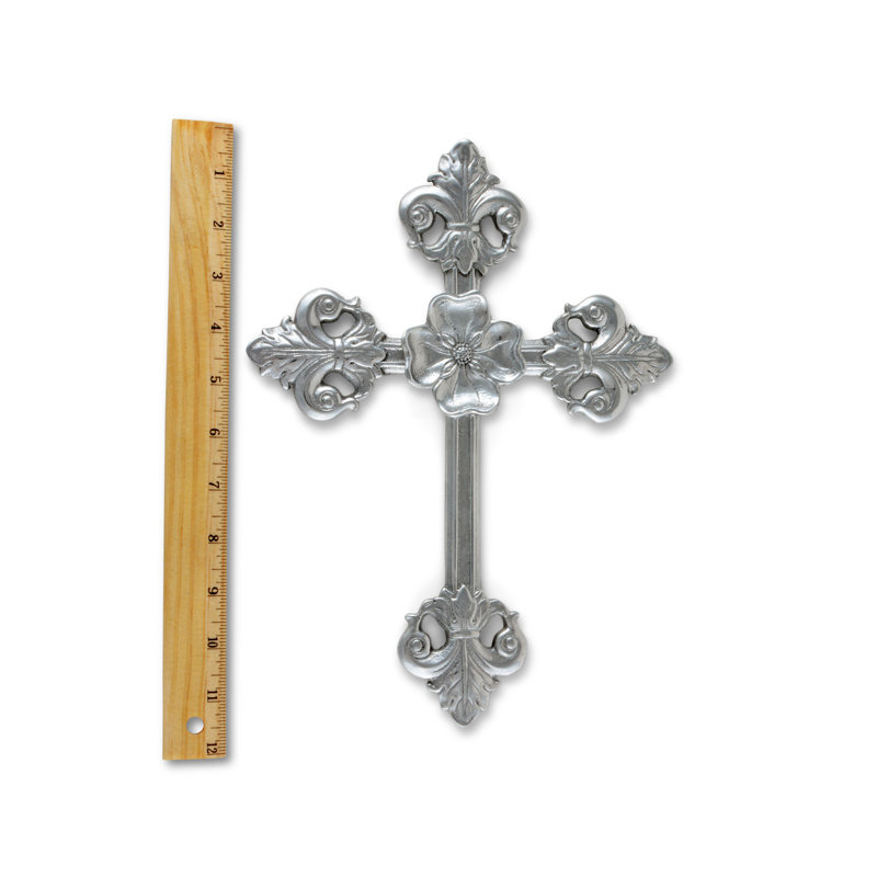 Handmade Silver Aluminum Fleur-de-lis Cross Wall Decor, 12''