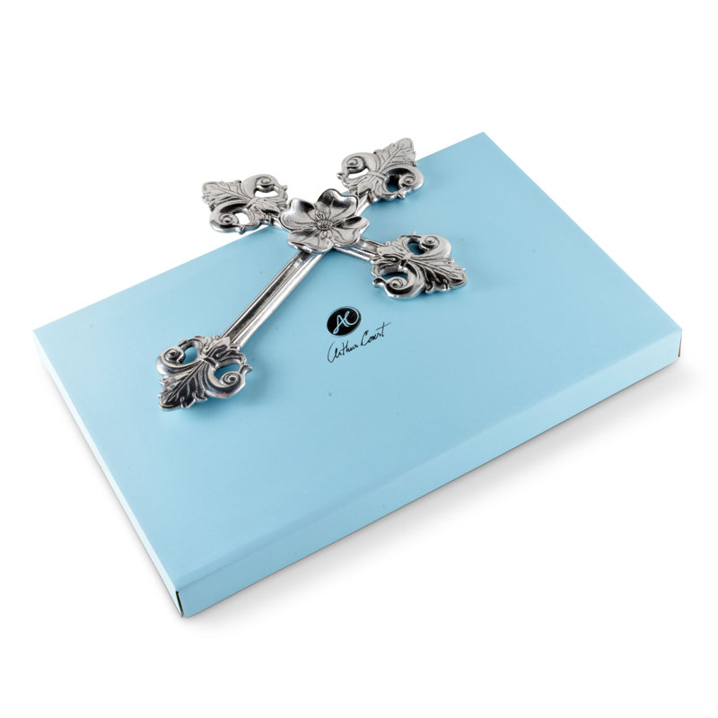 Handmade Silver Aluminum Fleur-de-lis Cross Wall Decor, 12''