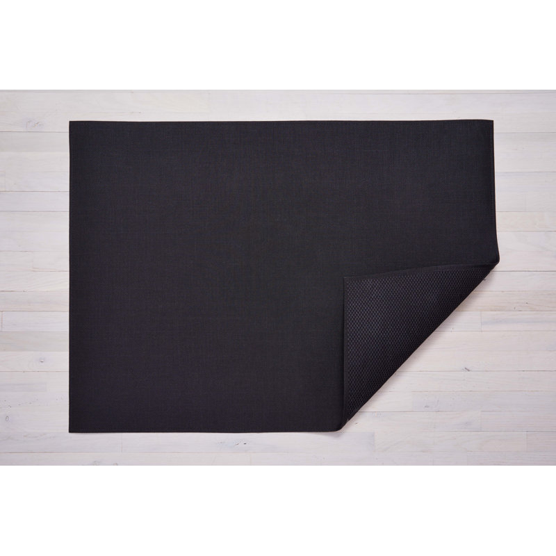Black Rectangular Non-slip Wool and Synthetic Floor Mat