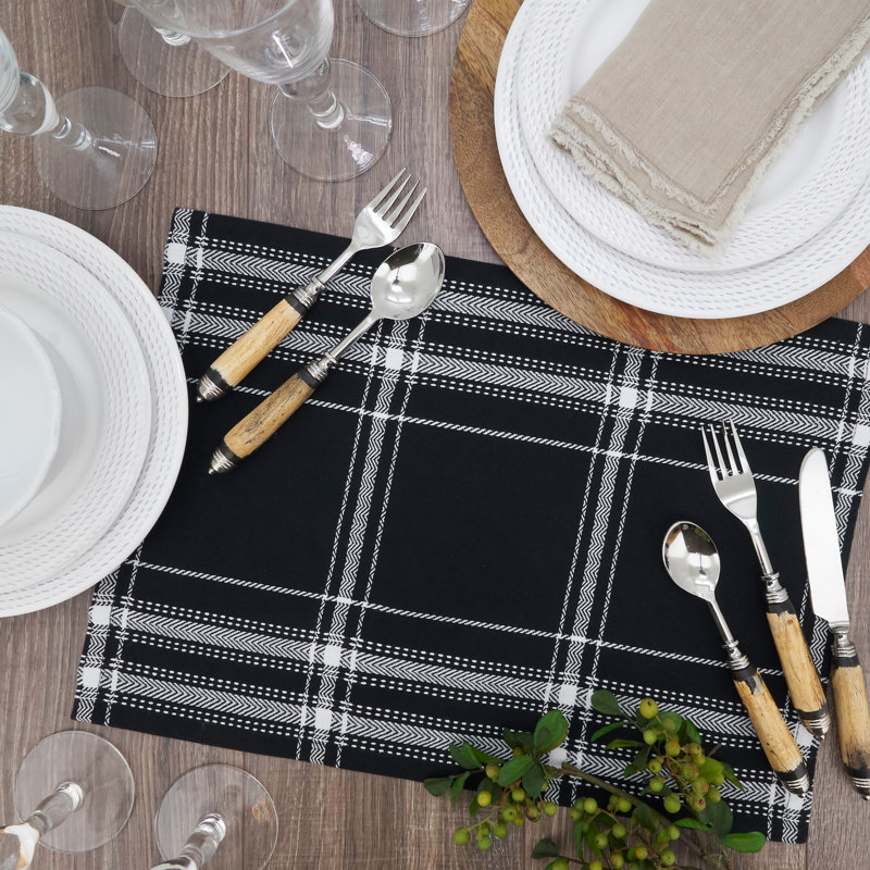 Black and White Cotton Plaid Rectangle Placemats, Set of 4