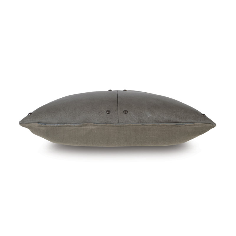 Gray Cowhide Leather Square Throw Pillow with Nailhead Details