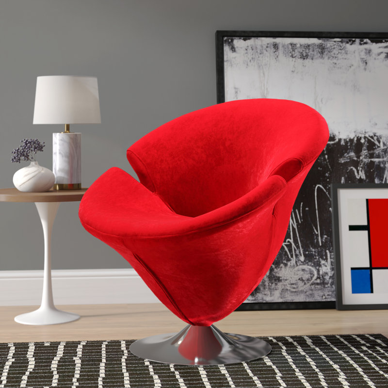 Blossom Red Velvet Barrel Swivel Chair with Chrome Base