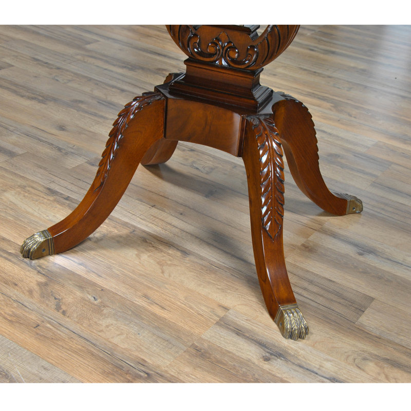 Elegant Lyre-Inspired 30'' Round Mahogany and Brass Table Lamp
