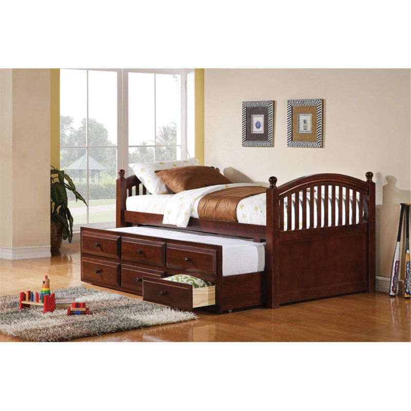Cappuccino Twin Daybed with Trundle and Storage Drawers