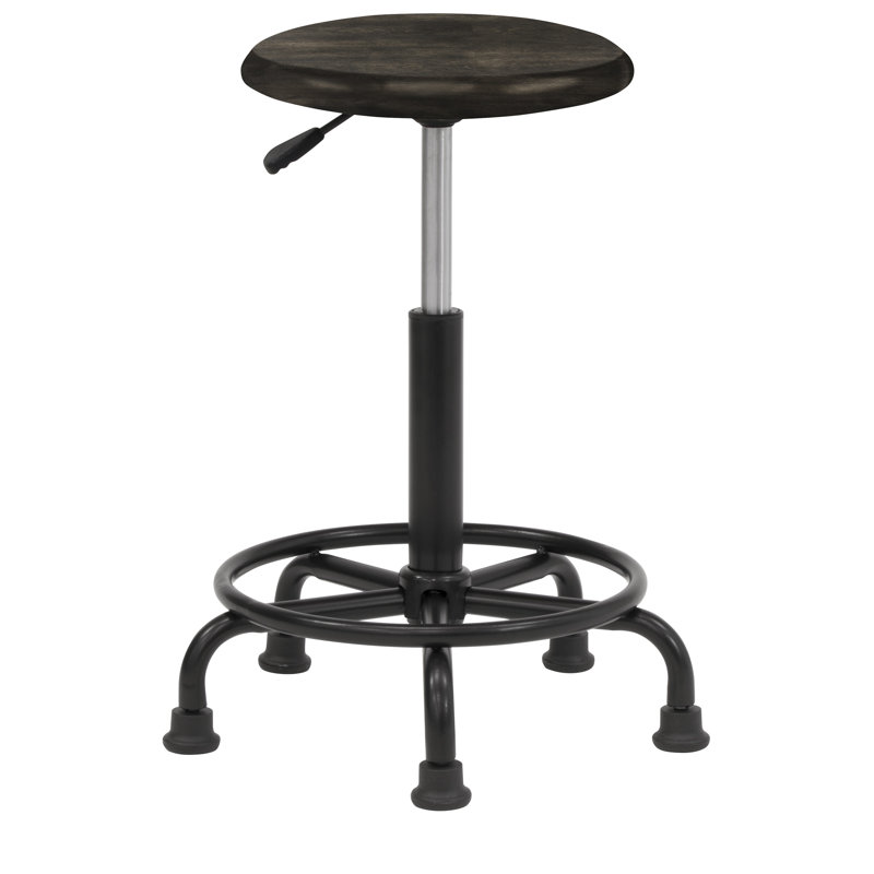 Antique Distressed Black Powder-Coated Steel Drafting Stool with Footring