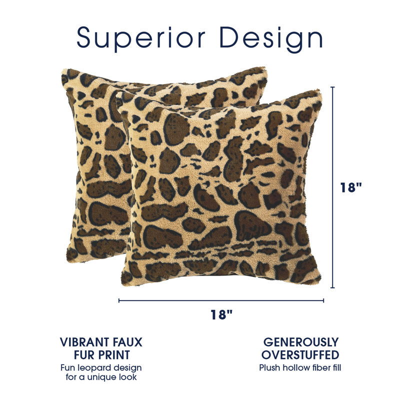 Set of 2 Brown Leopard Print Faux Fur Throw Pillows