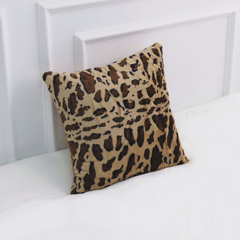 Set of 2 Brown Leopard Print Faux Fur Throw Pillows
