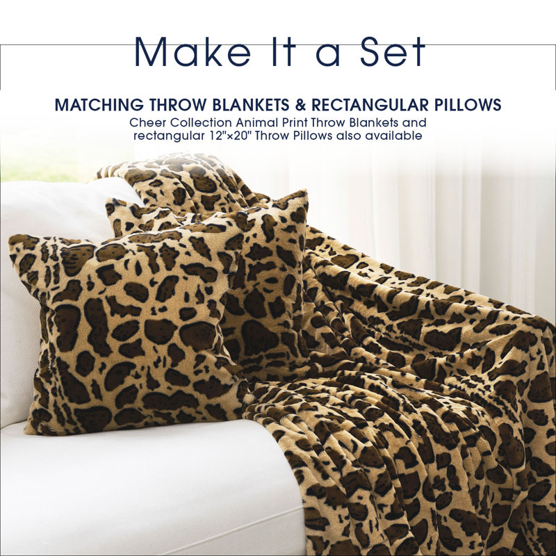 Set of 2 Brown Leopard Print Faux Fur Throw Pillows