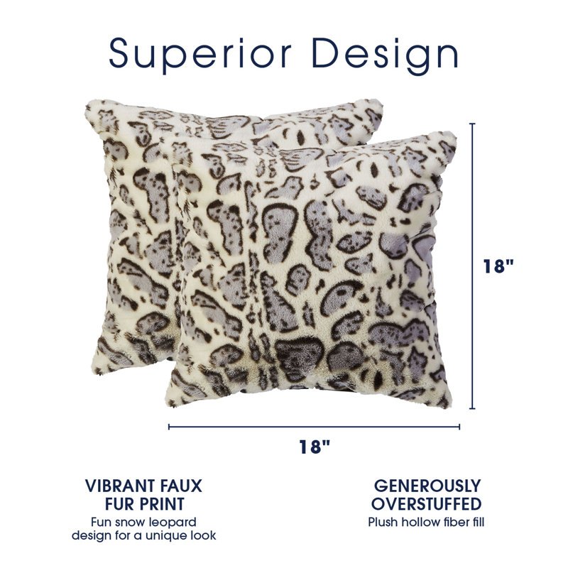 Set of 2 Gray Faux Fur Leopard Print Throw Pillows