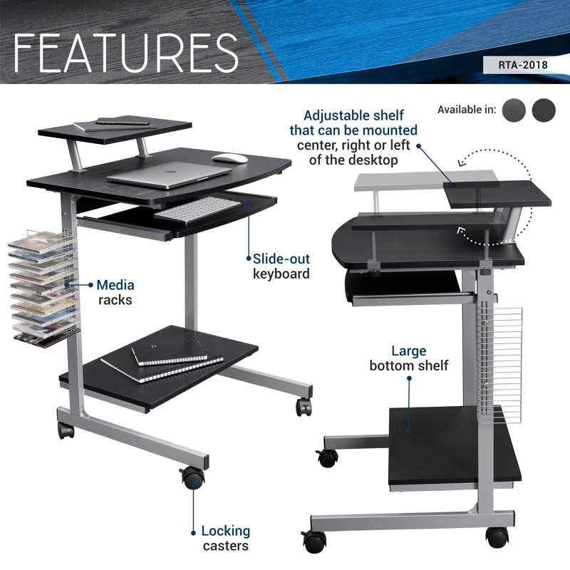 Espresso Compact Workstation Cart with Slide-Out Keyboard Tray