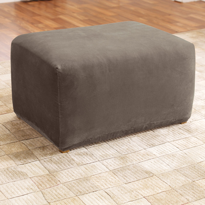 Taupe Stretch Pique Ottoman Slipcover with Elastic Bottom