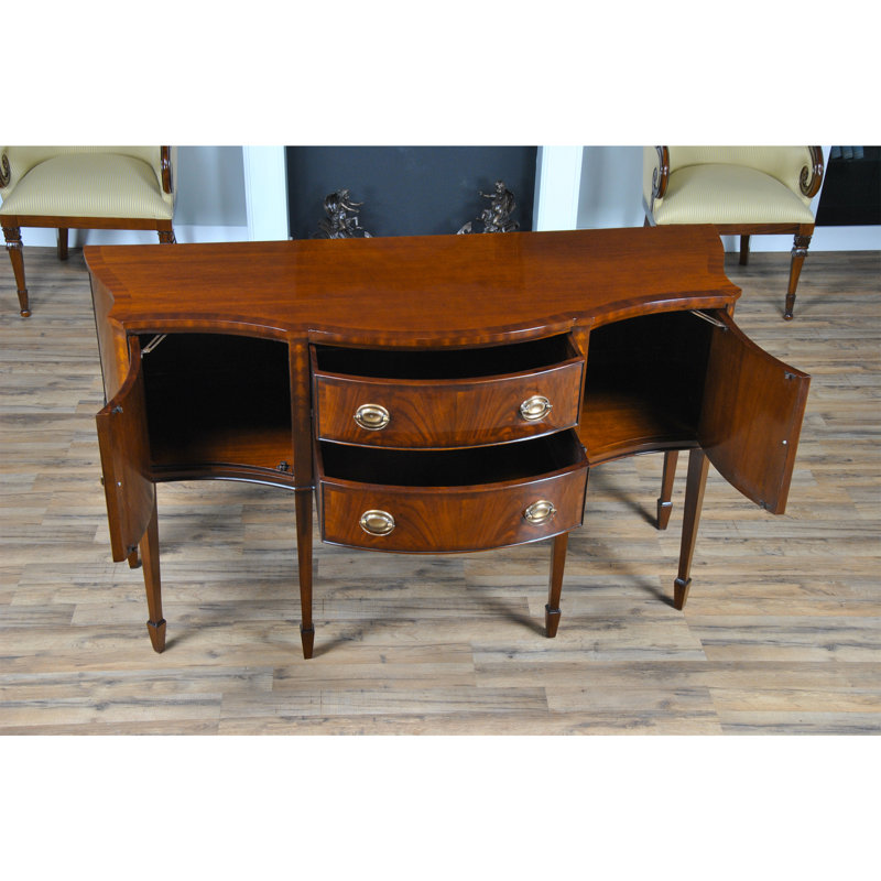 Serpentine Mahogany Sideboard with Bronze Hardware and Sapele Banding