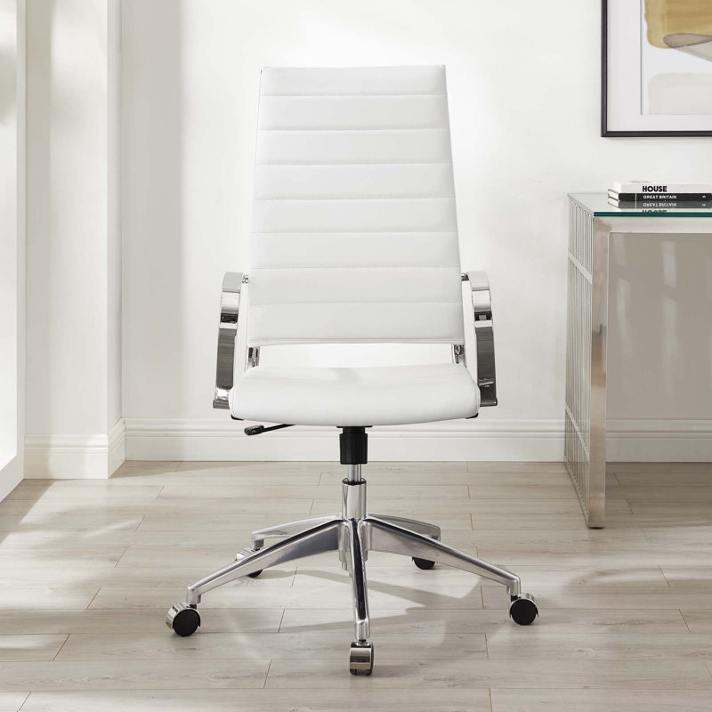 Sailor's Delight High-Back White Vinyl Office Chair with Chrome Base