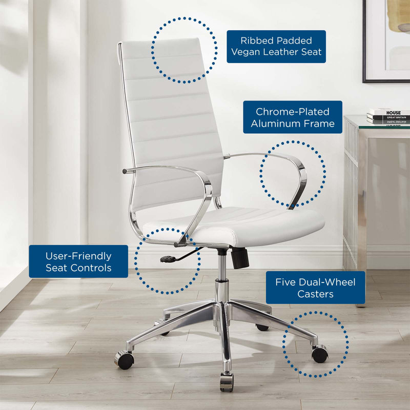 Sailor's Delight High-Back White Vinyl Office Chair with Chrome Base