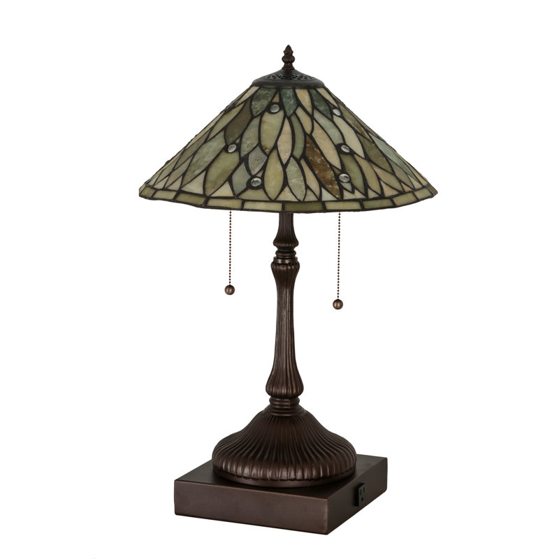 24" Mahogany Bronze Jadestone Table Lamp with Green Lens