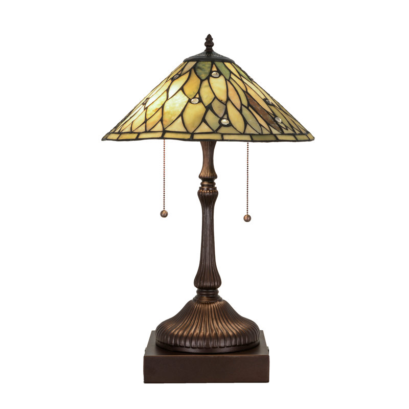 24" Mahogany Bronze Jadestone Table Lamp with Green Lens