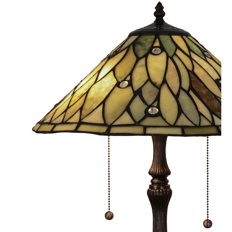 24" Mahogany Bronze Jadestone Table Lamp with Green Lens