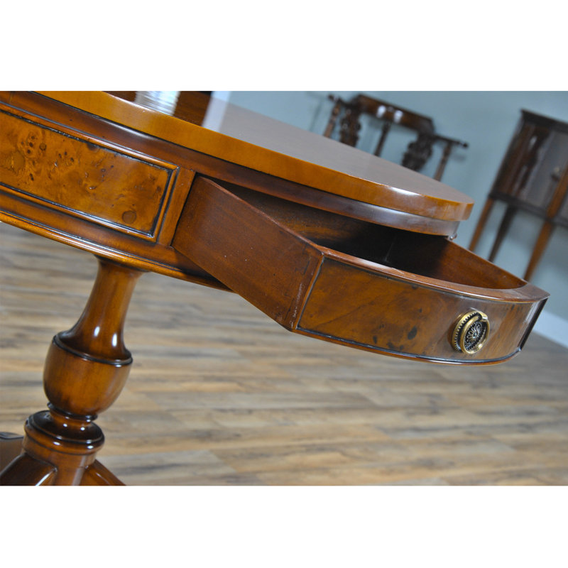 Queen Ann Burled Mahogany Round End Table with Storage