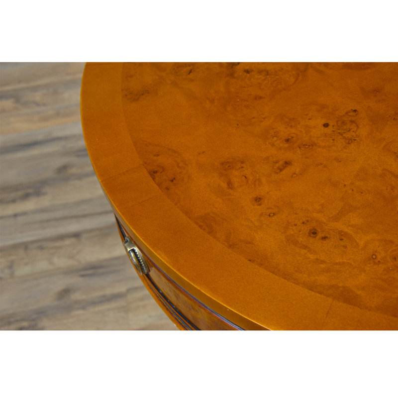 Queen Ann Burled Mahogany Round End Table with Storage