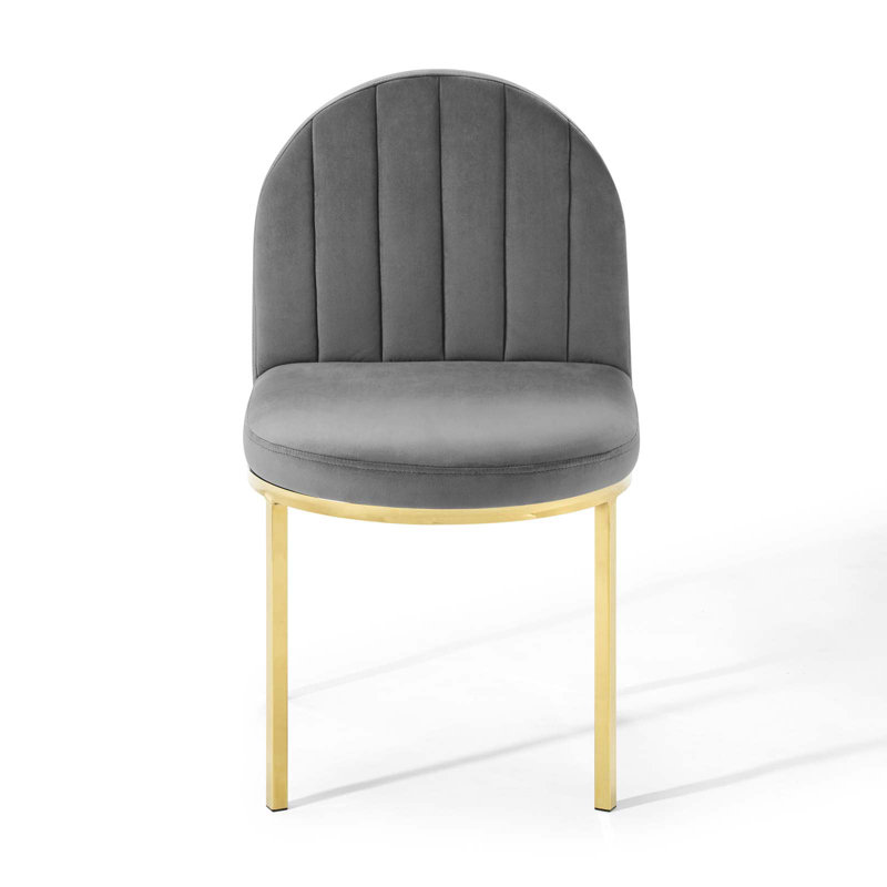 Gray Velvet Upholstered Side Chair with Gold Metal Frame