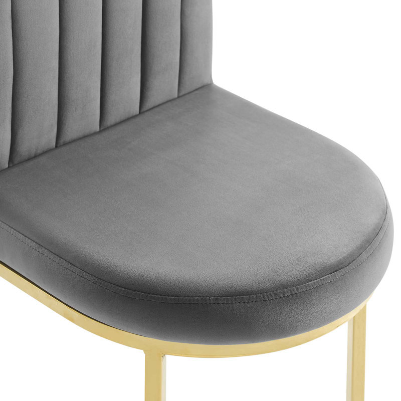 Gray Velvet Upholstered Side Chair with Gold Metal Frame