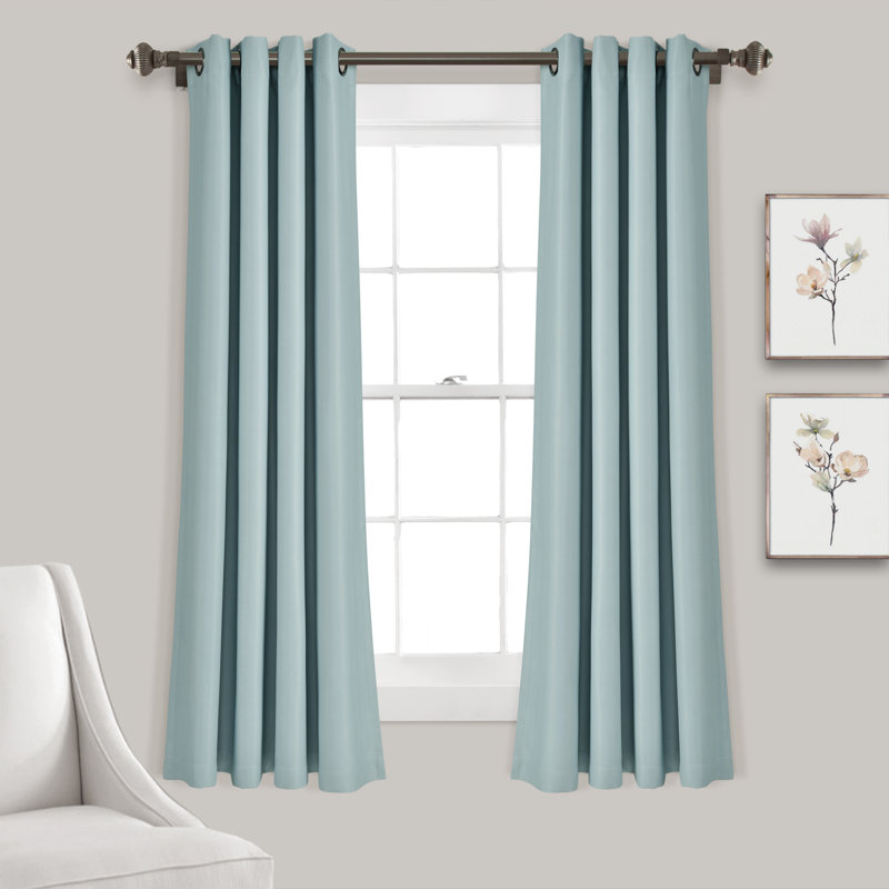 Blue Polyester Blackout Grommet Curtain Panels, 52" x 84"