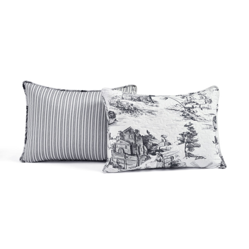 French Country Toile Yellow & White Cotton Full Quilt Set