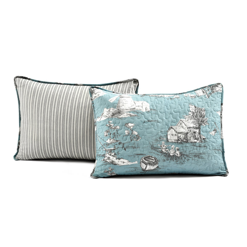 French Country Toile Yellow & White Cotton Full Quilt Set