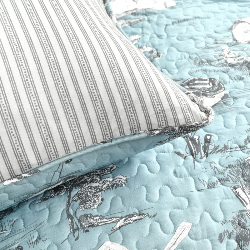 French Country Toile Yellow & White Cotton Full Quilt Set