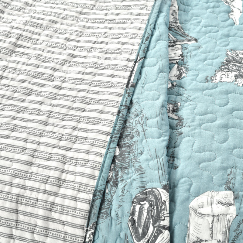 French Country Toile Yellow & White Cotton Full Quilt Set