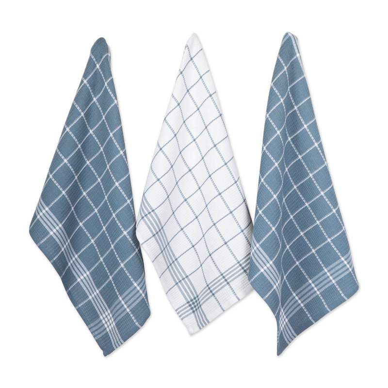 Blue and White Cotton Waffle Weave Kitchen Towel Set