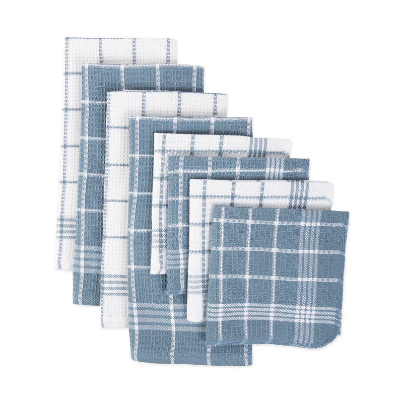 Blue and White Cotton Waffle Weave Kitchen Towel Set