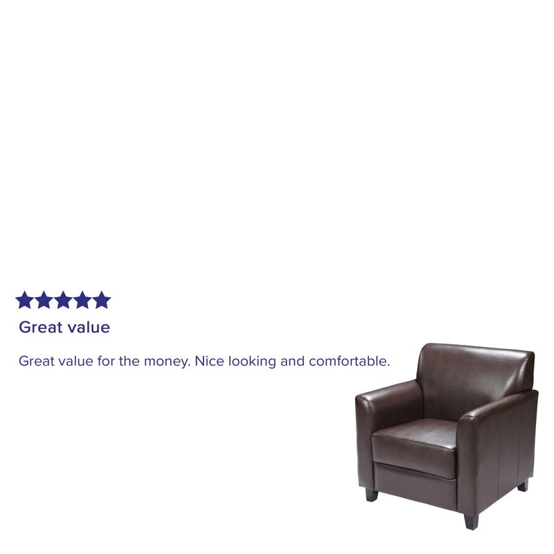 Elegant Brown LeatherSoft Fixed-Arm Chair with Wooden Frame