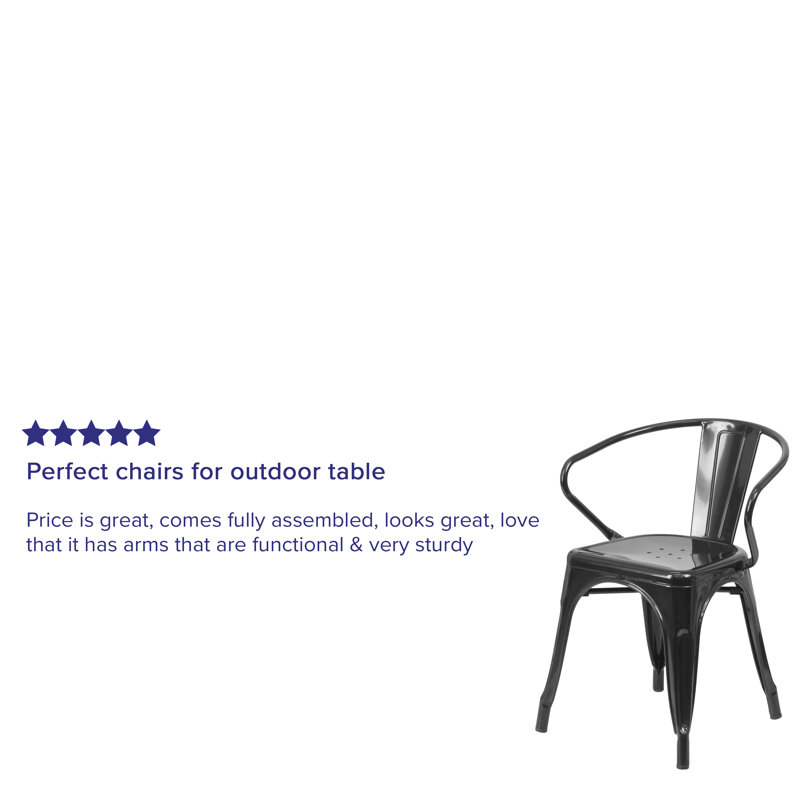 Sleek Black Steel Stackable Indoor-Outdoor Dining Armchair