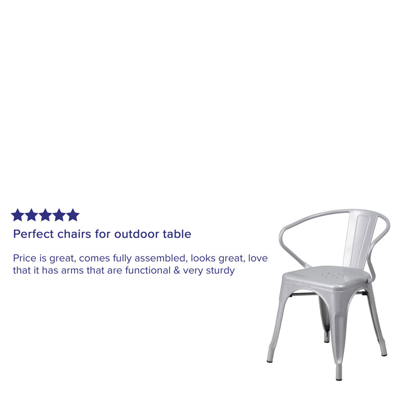 27.75'' Silver Steel Indoor-Outdoor Arm Dining Chair