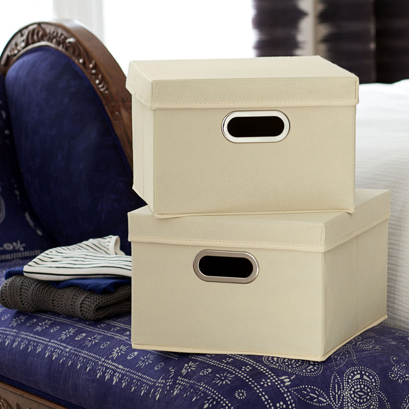 Natural Fabric Collapsible Lidded Storage Cube 2-Pack
