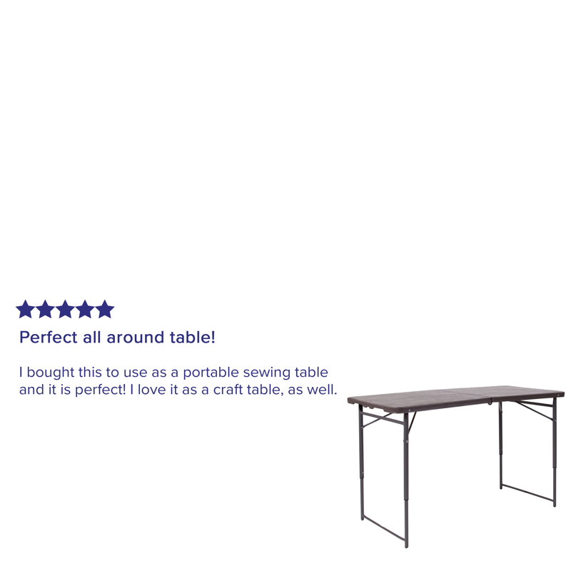Adjustable Gray Metal and Brown Plastic Bi-Fold Portable Table