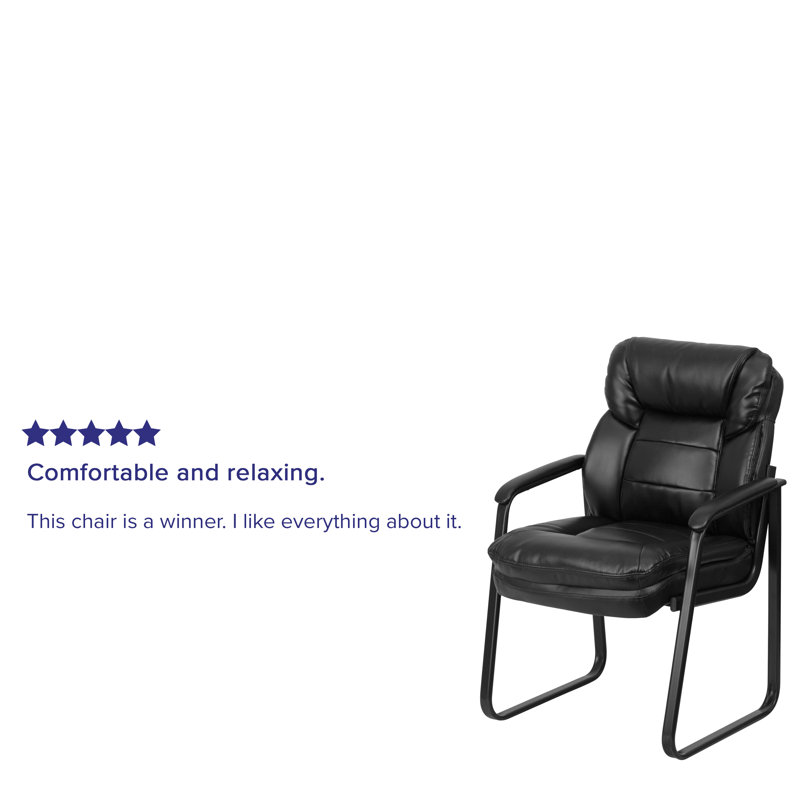 Contemporary Black LeatherSoft Swivel Chair with Metal Sled Base