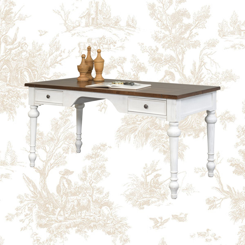 Durham 60'' Traditional White and Cherry Home Office Desk with Drawers